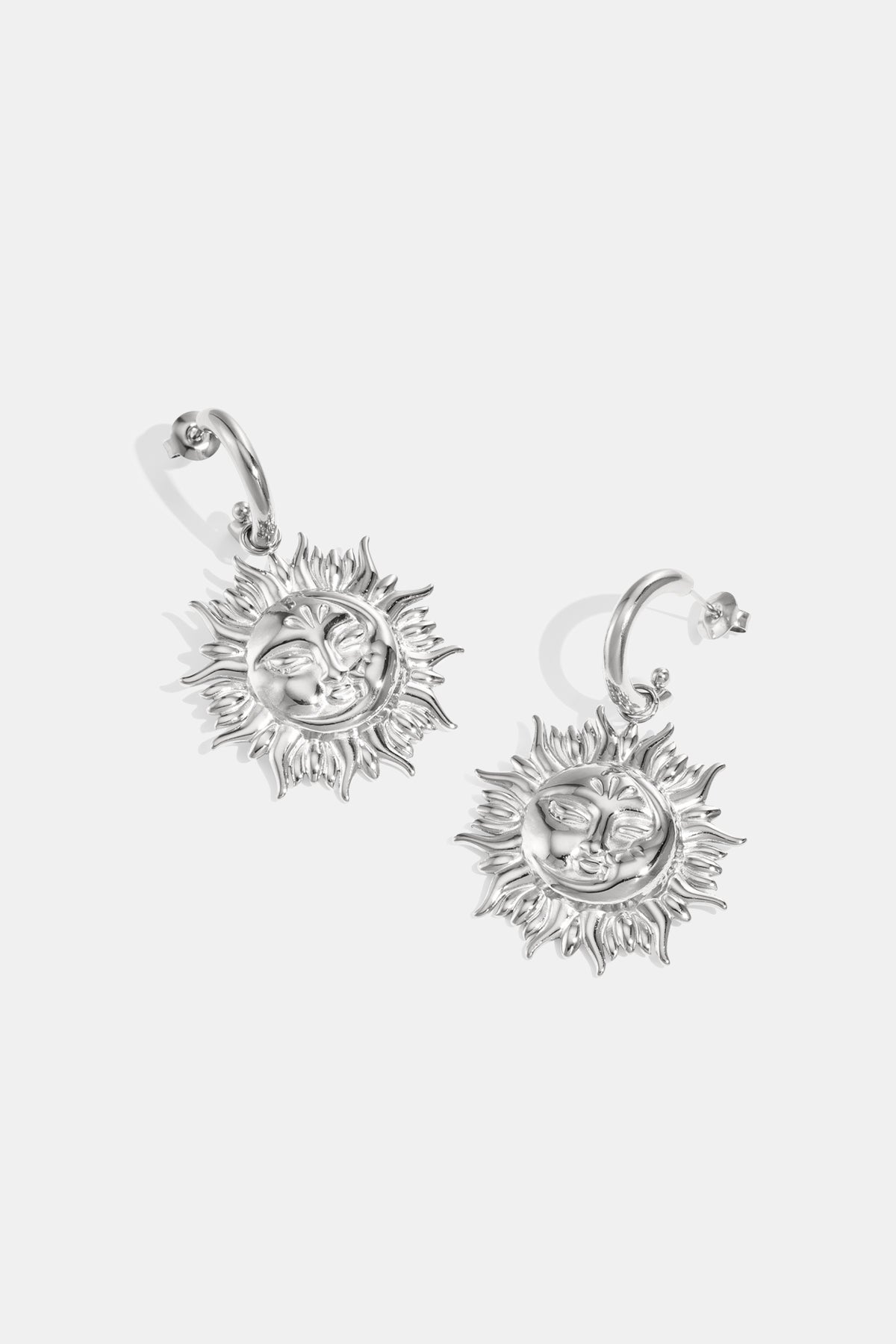 Oorbellen van roestvrij staal, zon, zilver