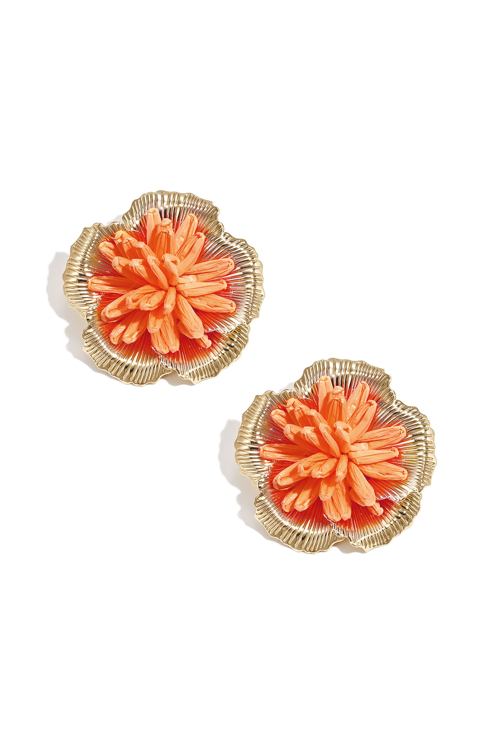 Oorbellen met 3D rafia bloem - oranje