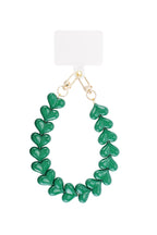 Telefoonketting met hartjes - donker groen