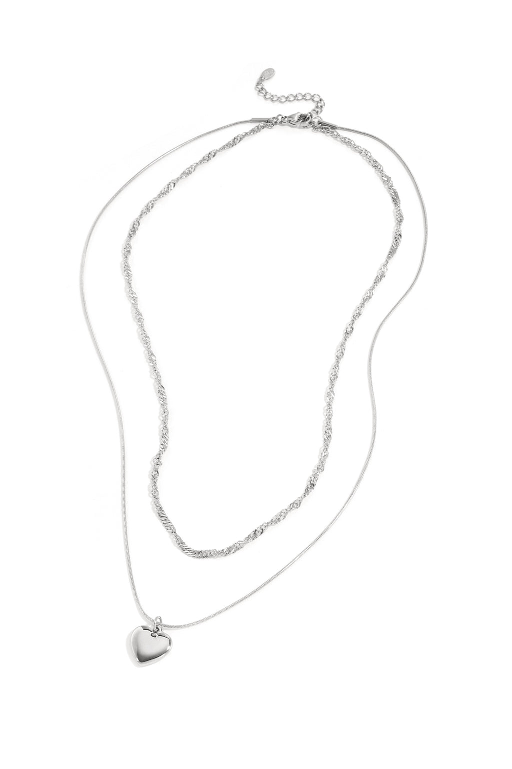 Gelaagde ketting met hartbedeltje - zilver