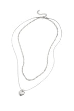 Gelaagde ketting met hartbedeltje - zilver