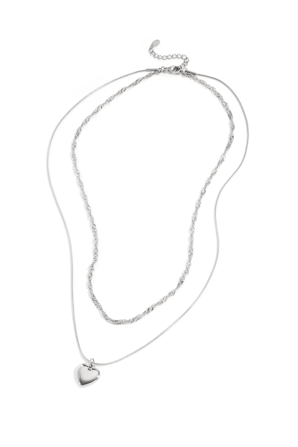 Gelaagde ketting met hartbedeltje - zilver