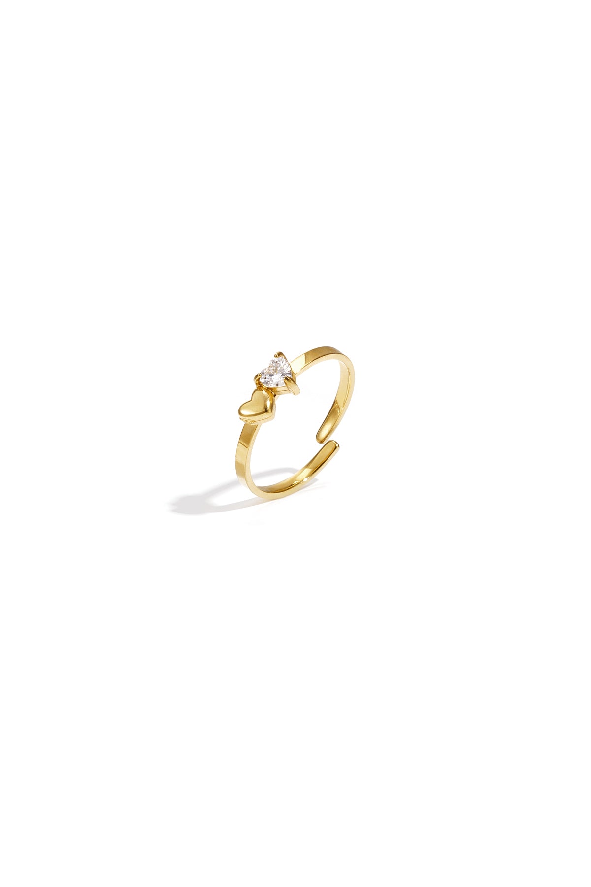 Verstelbare ring met steen in hartvorm en hartje