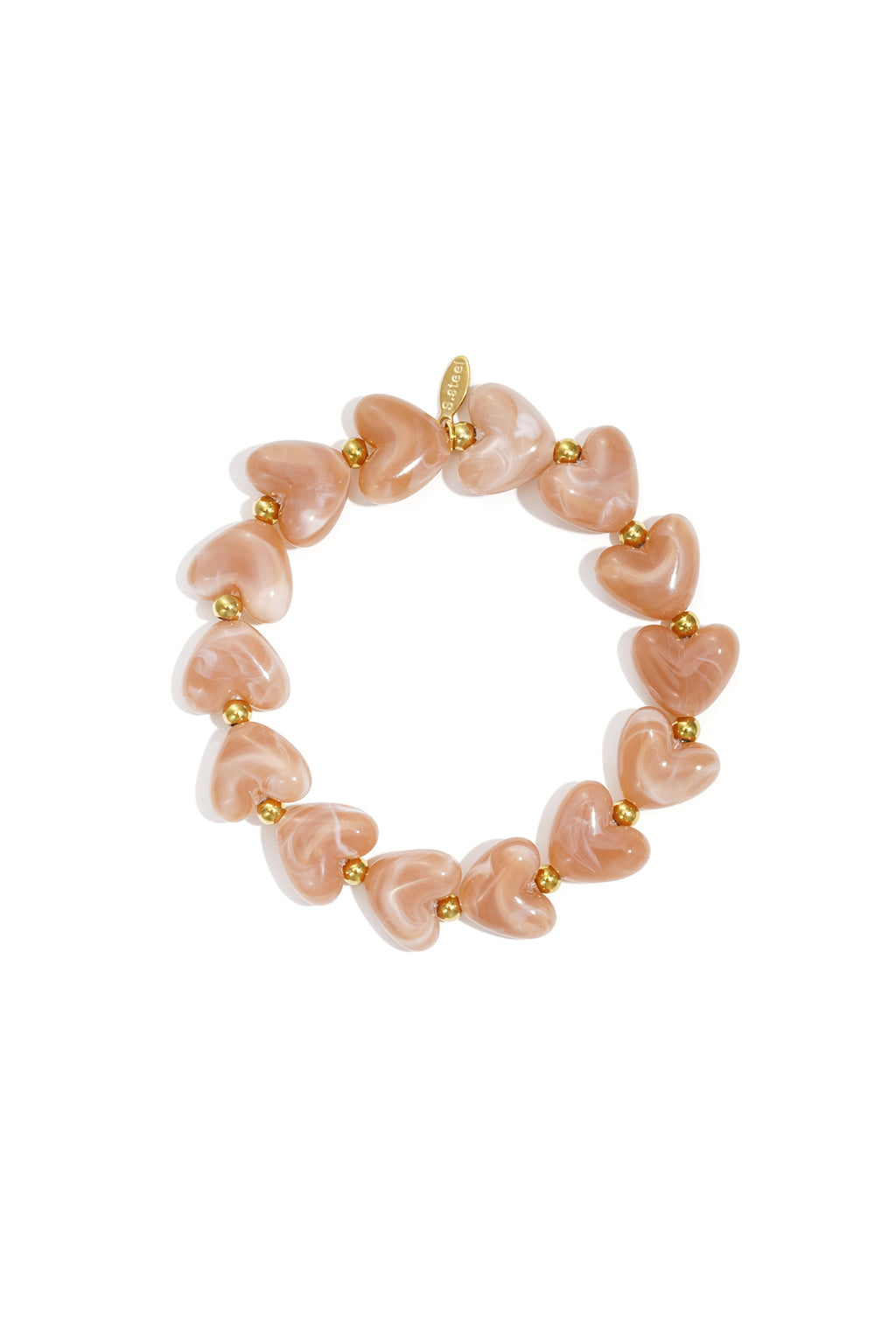 Elastische armband met hartkralen - huidskleur