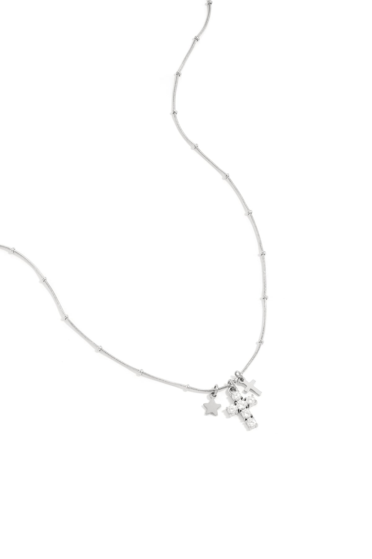 Ketting met kruis- en sterbedeltjes - Zilver