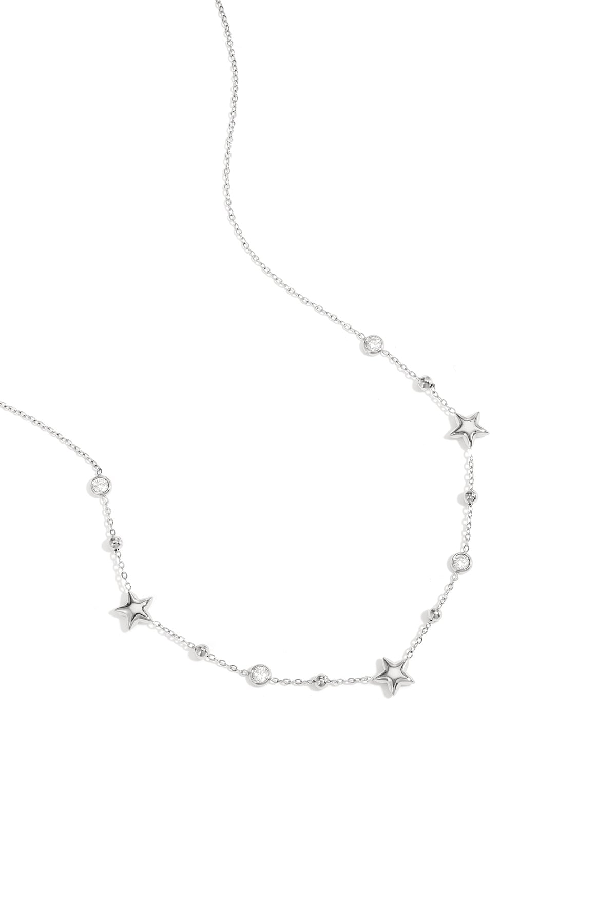 Ketting met sterren en steentjes - zilver