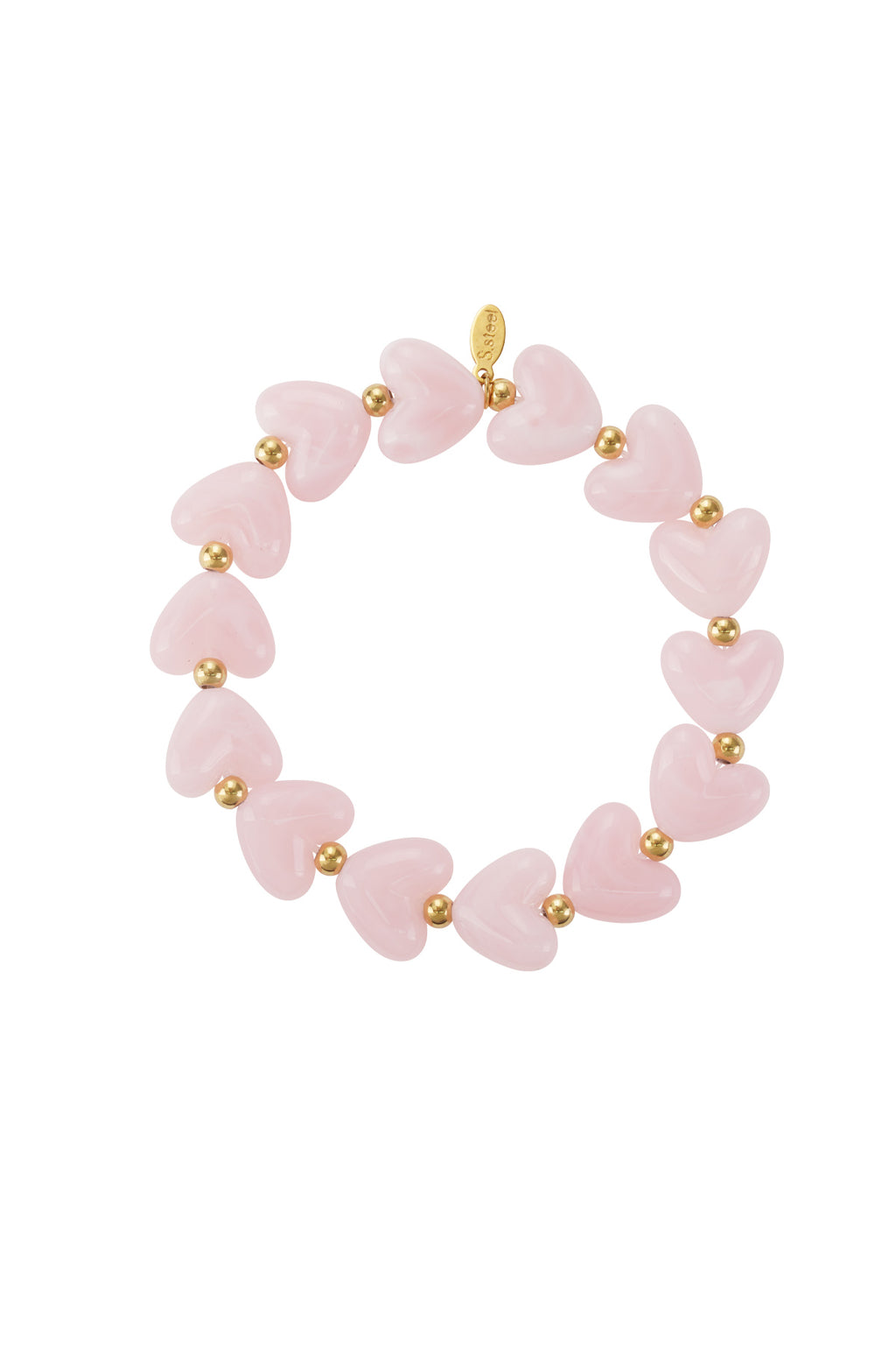 Elastische armband met hartkralen - zacht roze
