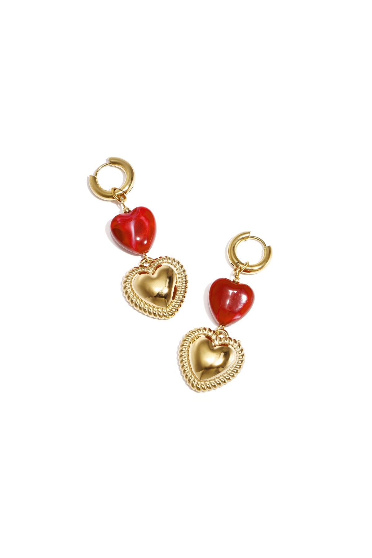 Oorbellen met hartvormige hanger - wijn rood