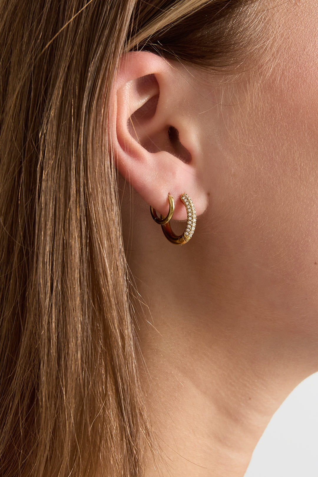 Elegant Rhinestone Hoop Earrings - Silver & Gold