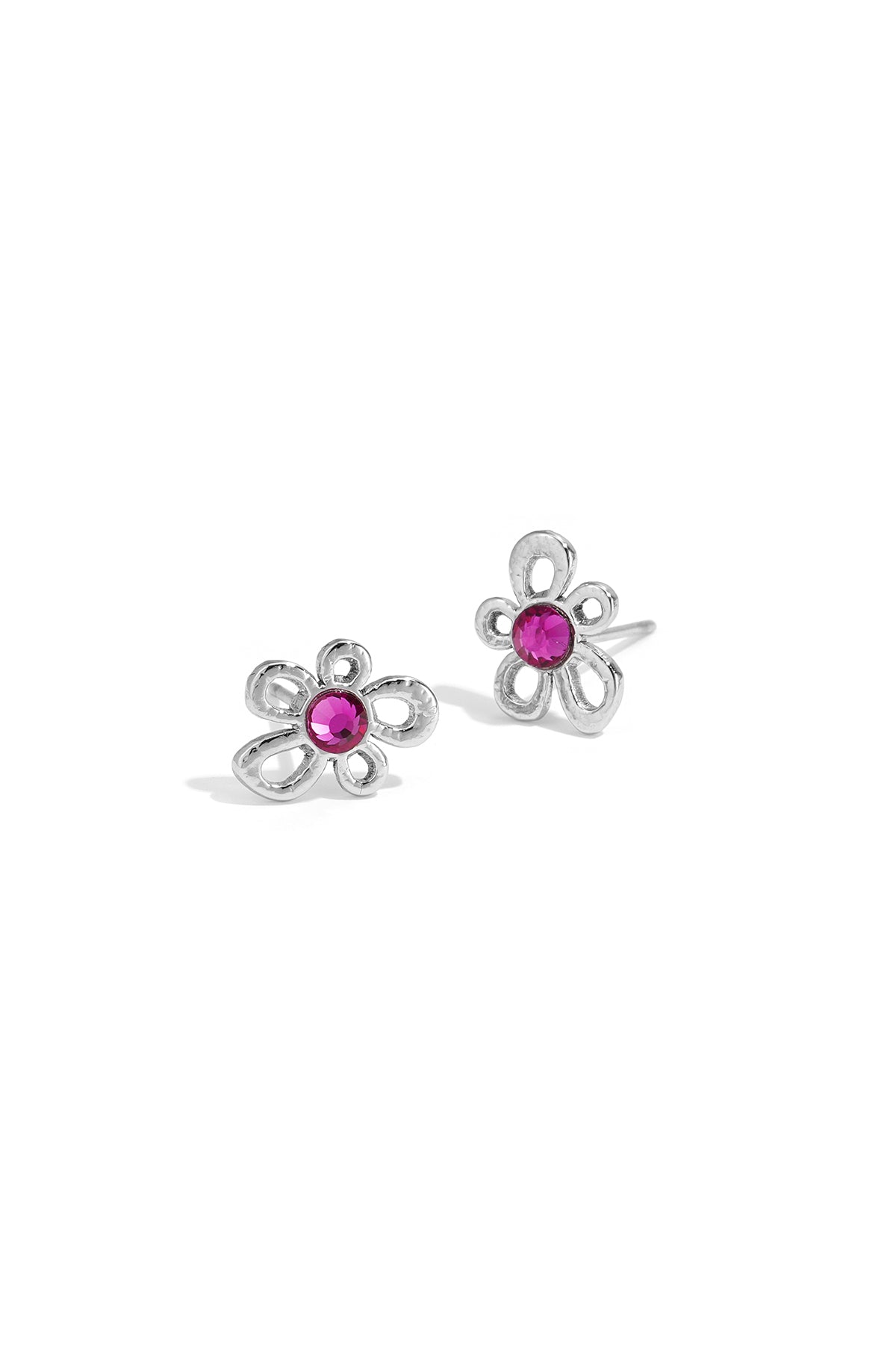 Flower-like shape stud earrings with stone detail - zilver