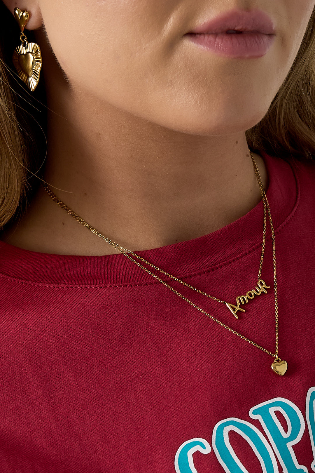 Gelaagde ketting amour met hart