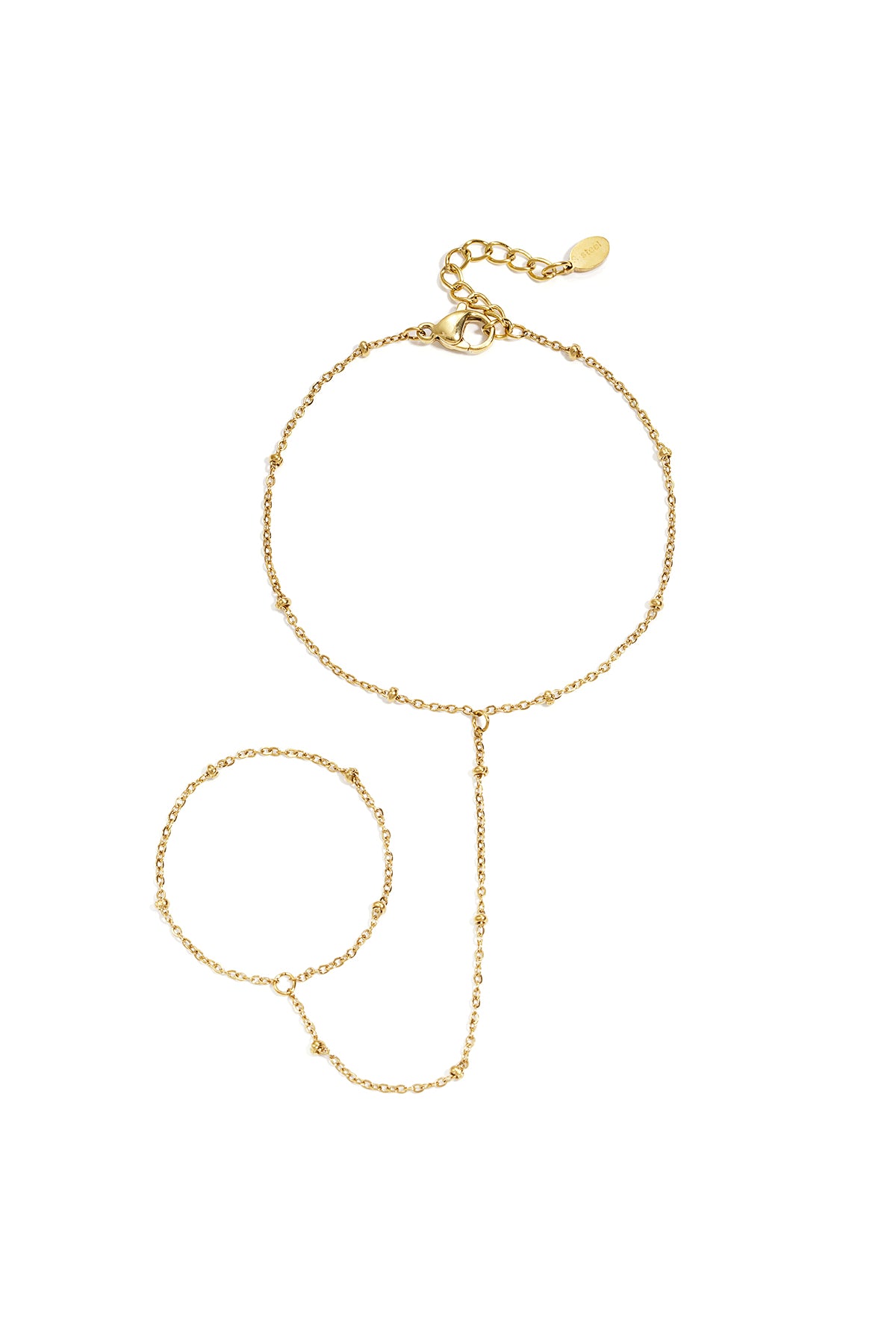 Hand chain with bead details - goud
