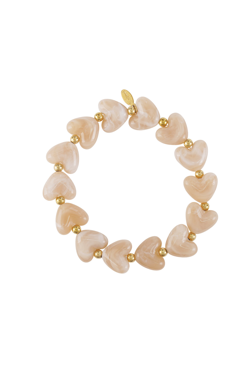Elastische armband met hartkralen - licht bruin