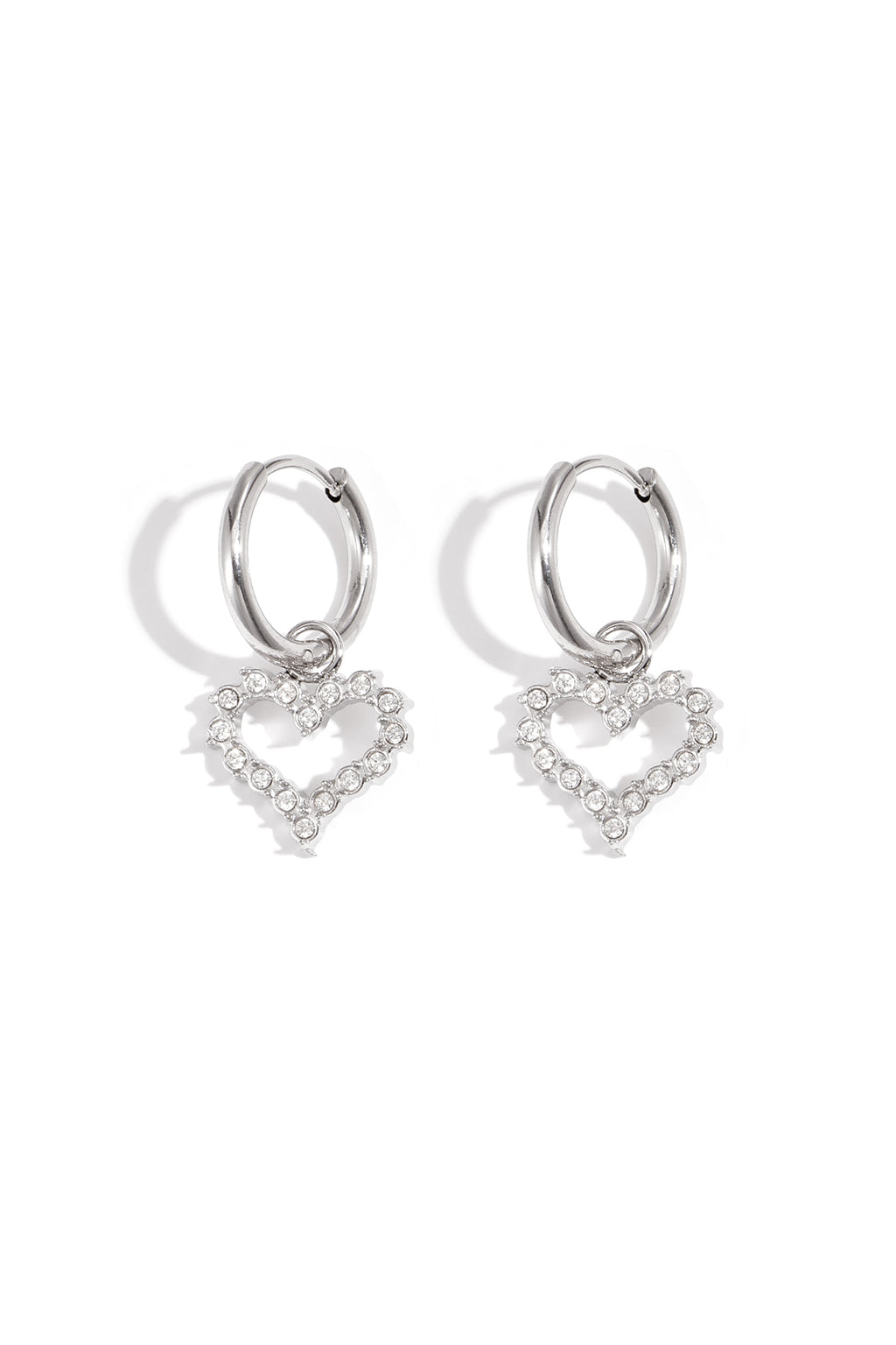 Oorbellen met strass-hartje - zilver