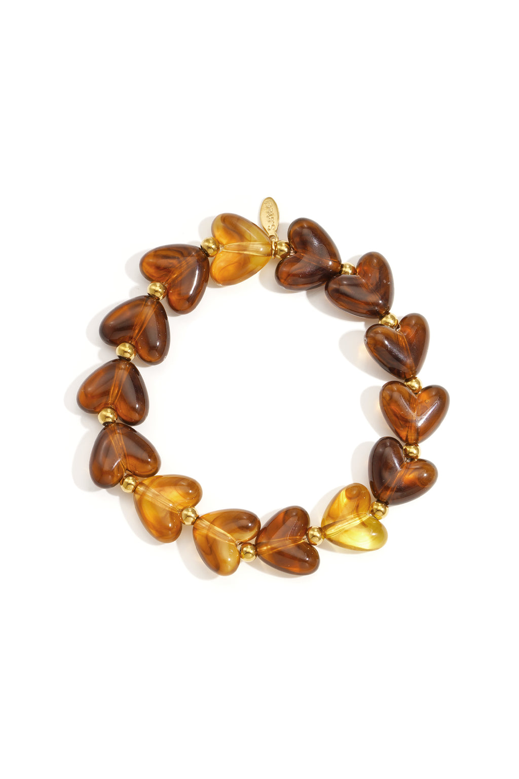 Elastische armband met hartkralen - koffie bruin