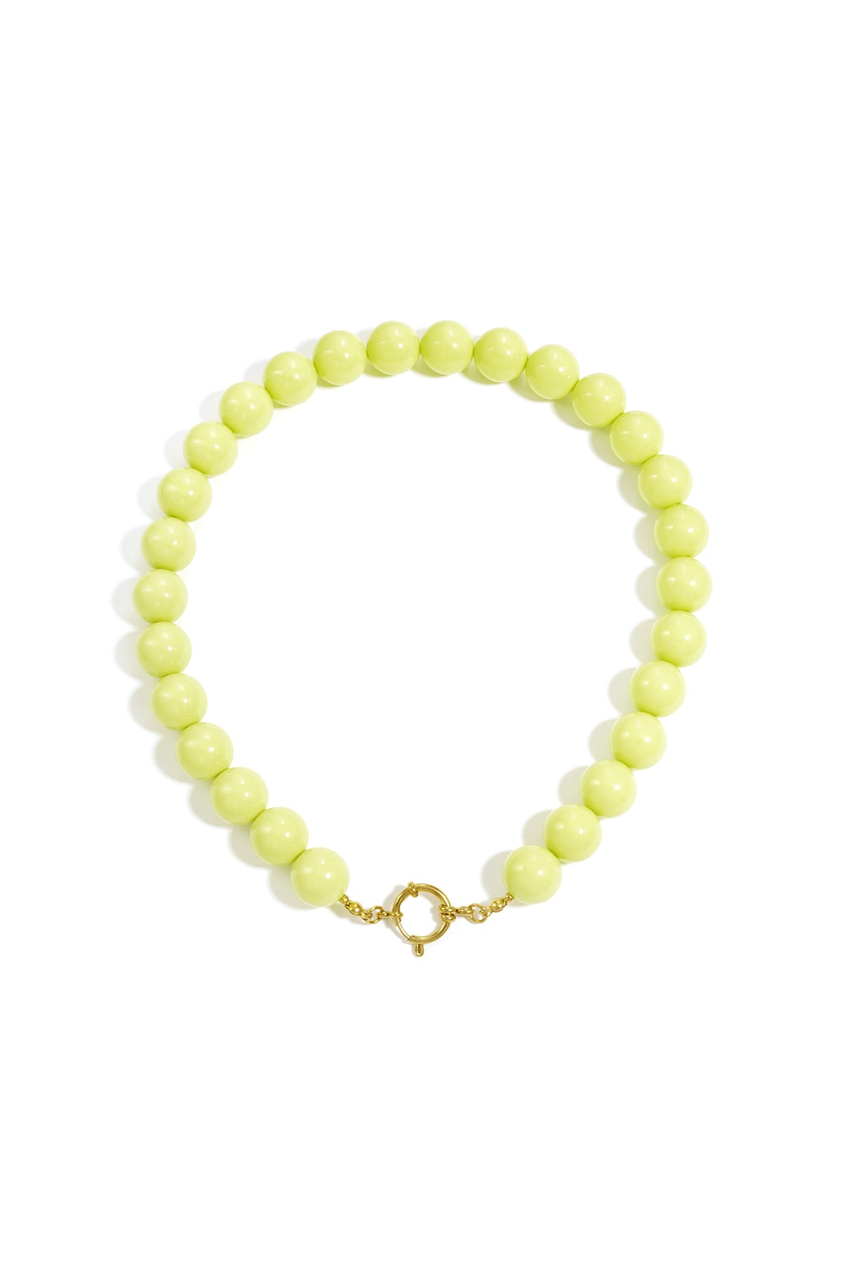 Ketting met grote kralen en sluiting aan de voorkant – 15 mm - licht groen/geel