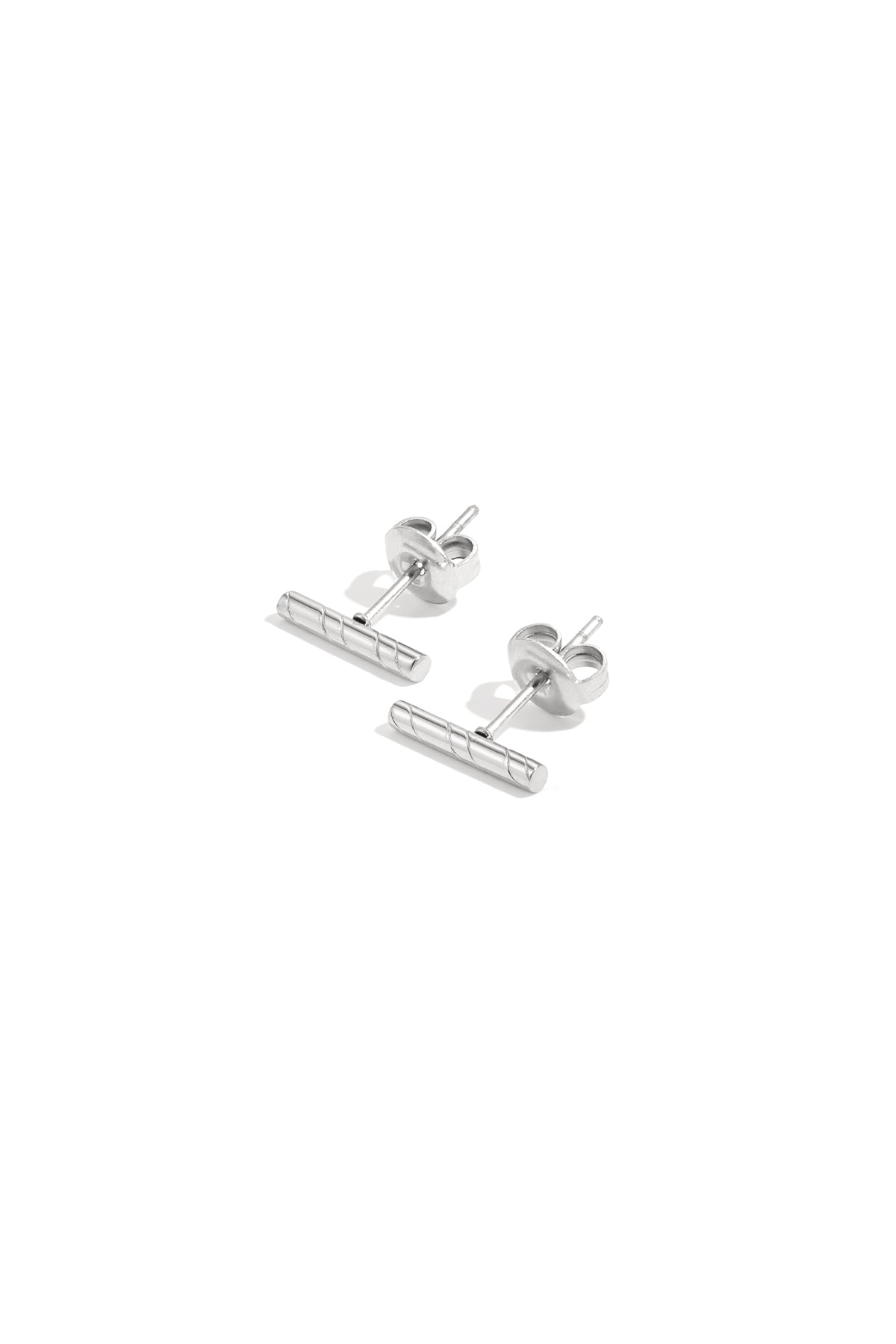 Gestreept staafje studs - zilver