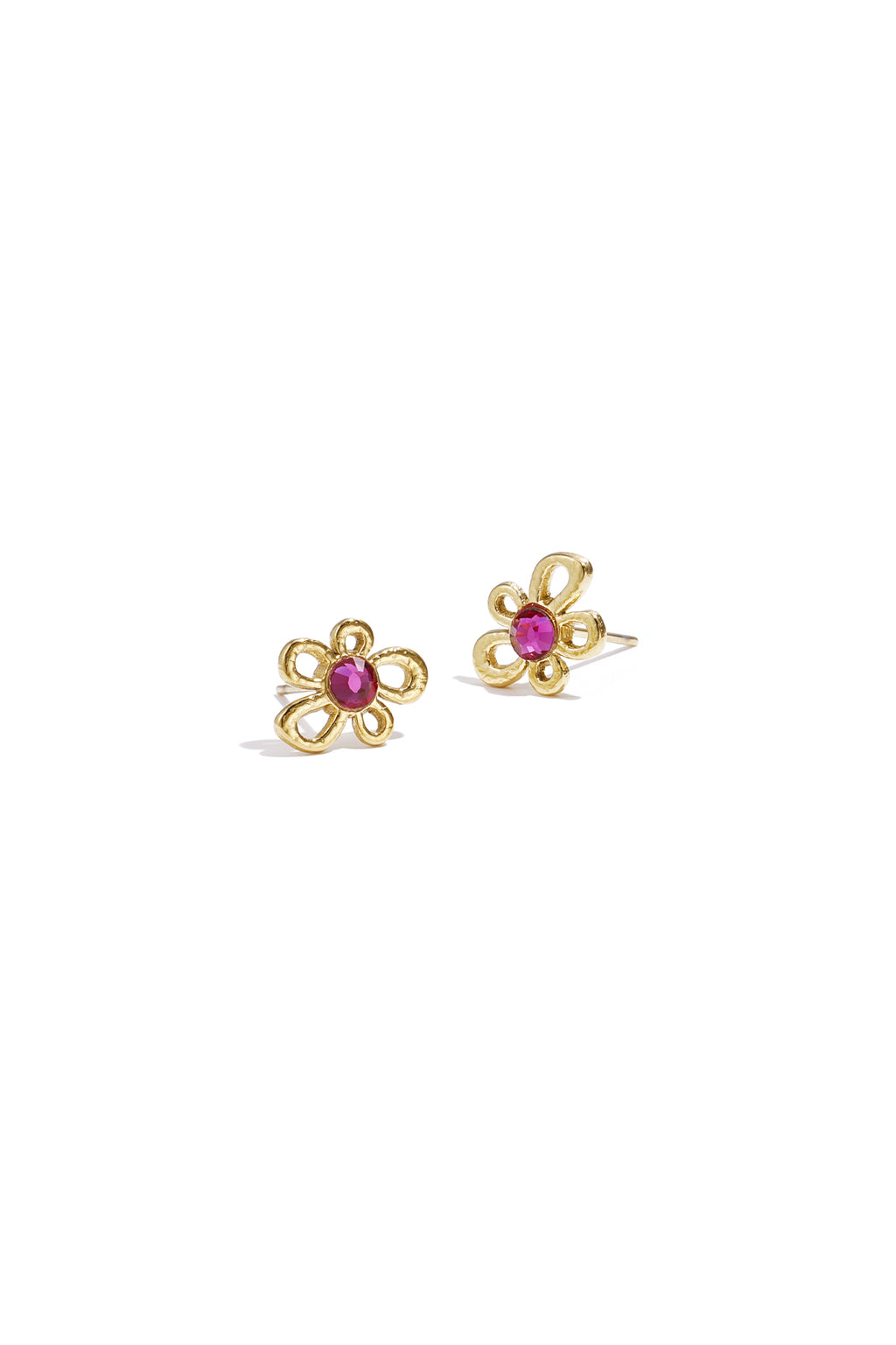 Flower-like shape stud earrings with stone detail - goud