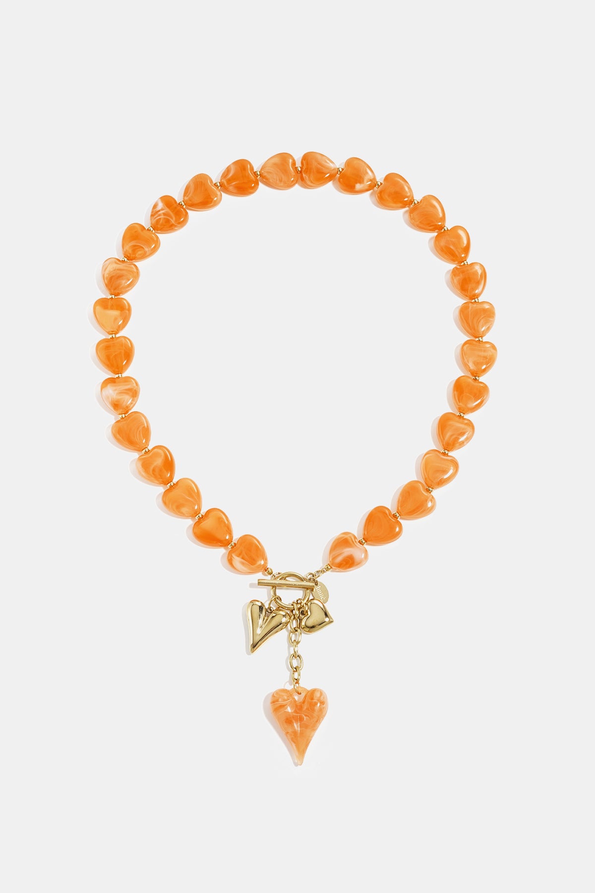 Kralenketting met hangende hartbedeltjes - oranje